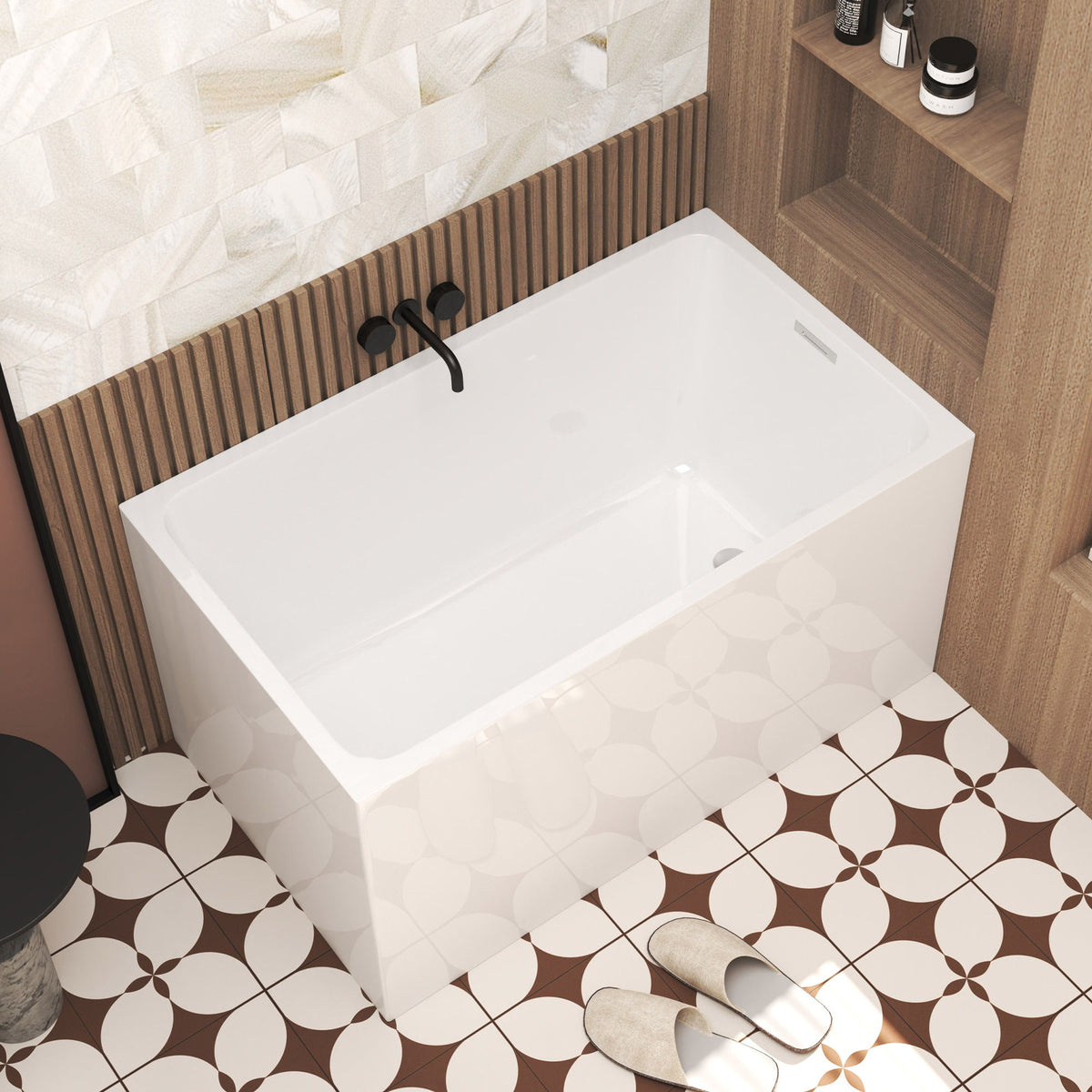 Bañera exenta con desagüe, forma rectangular