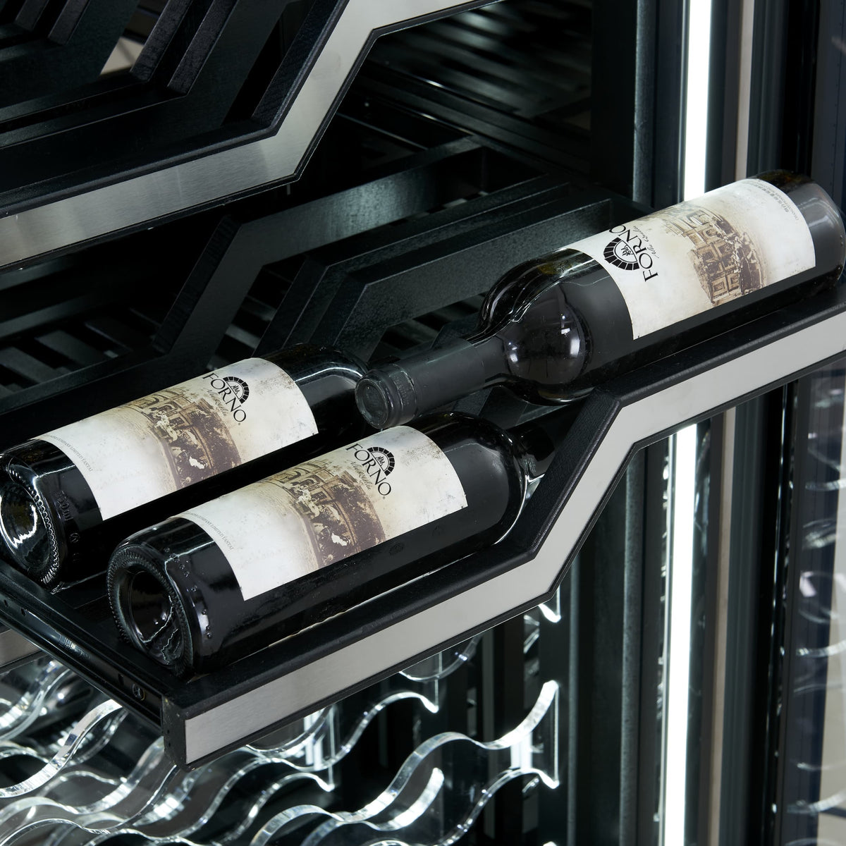 Forno Appliances - Abruzzo 102-Bottle Freestanding Dual Zone Wine Cellar with Clear Acrylic Holders & Stainless Trim Shelves - Stainless Steel