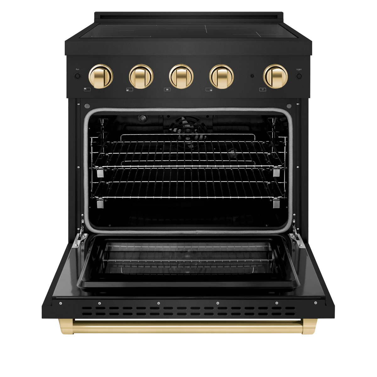 ZLINE - 30 in. Wide 4 Elements Autograph 4.2 cu. ft. Paramount Freestanding Induction Range in Black Steel with Gold Accents - Black Stainless Steel