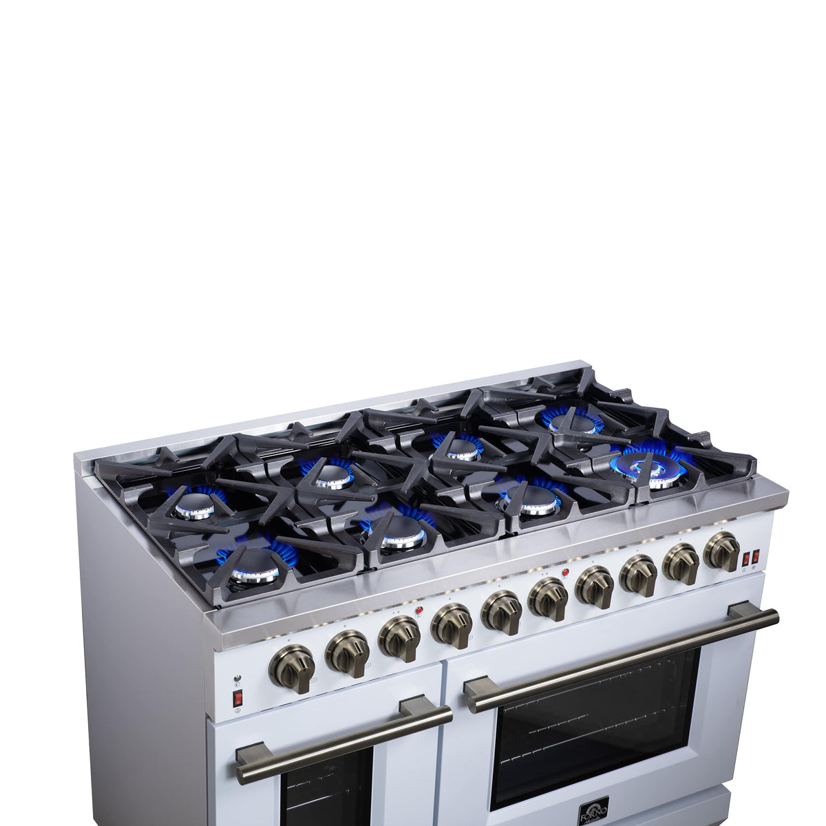 Forno Appliances - 48 in. Wide 8 Burner Massimo 6.58 Cu. Ft. Freestanding True Convection Gas Range with Air Fryer Kit, Wok Support - White