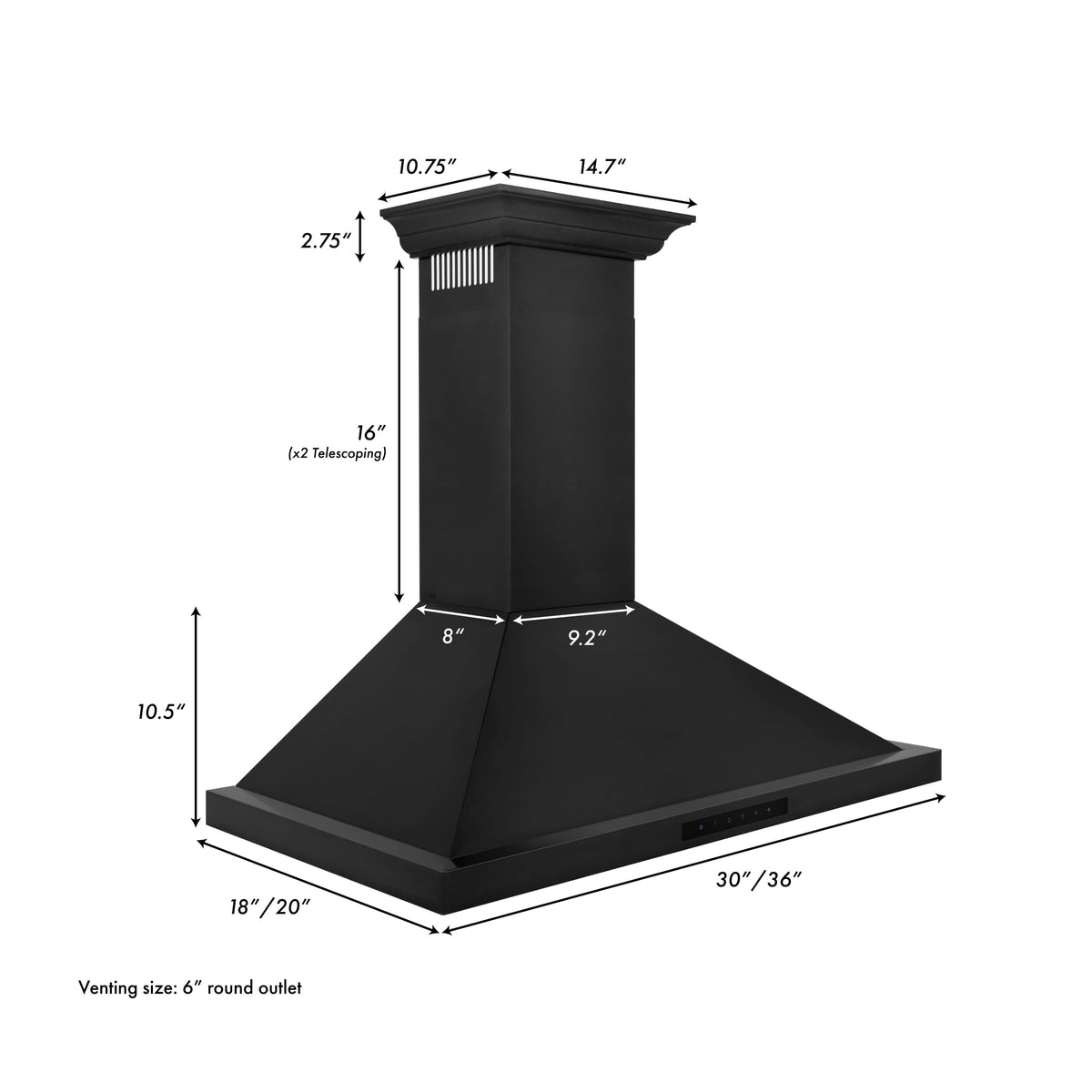 ZLINE - 36 inches - Externally Vented - Wall Range Hood - Black Stainless Steel