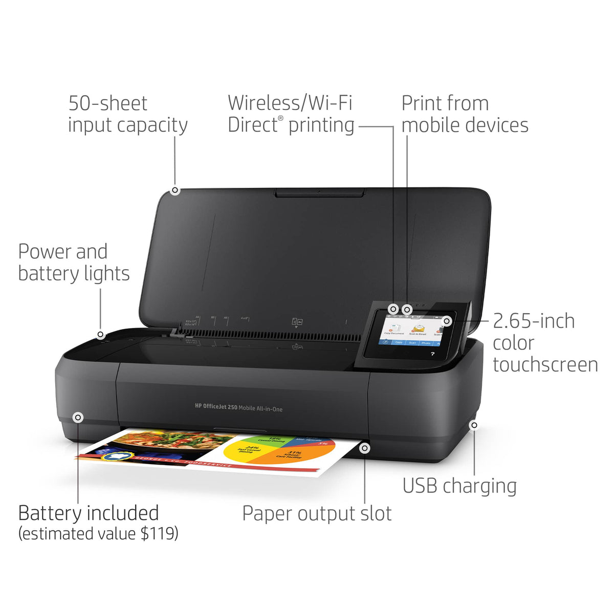 HP - OfficeJet 250 Mobile Wireless All-In-One Inkjet Printer - Black
