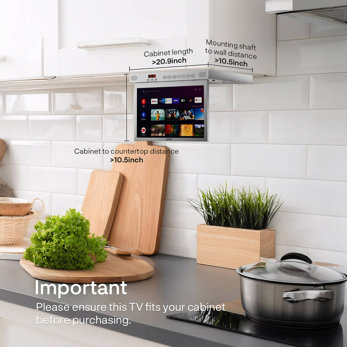 Sylvox - 15.6" Under Cabinet Smart TV, Flip Down Kitchen TV with Google TV, 1080P Display