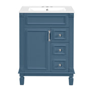 Bathroom Vanity With Ceramic Sink, Compact Cabinet With 2 Drawers And Adjustable Shelf - Blue