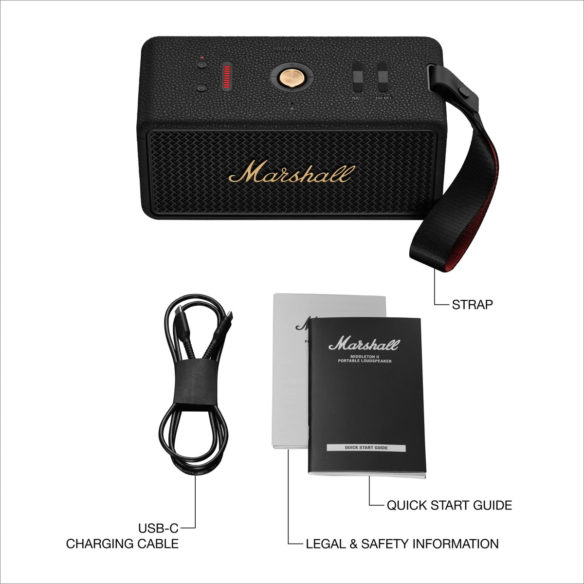 Marshall - Middleton II Portable Bluetooth Speaker with Rugged Waterproof / Dust-proof Wireless Design - Black/Brass