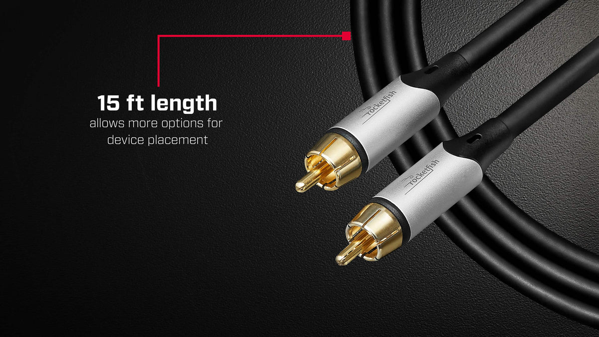 Rocketfish™ - 15 ft. In-Wall Male to Male RCA Cable with Shielding for Subwoofers and More - Black