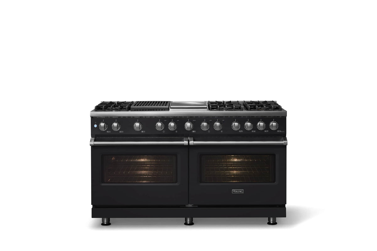 Viking - 60"W. 8 Burner Pro 5 Series 9.4 Cu. Ft. Freestanding Sealed 8 Burner Dual Fuel Convection Range/Griddle/Grill - Onyx