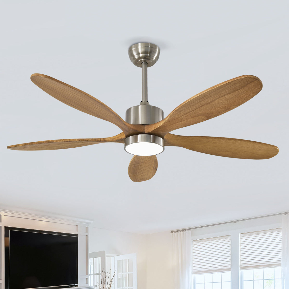 Ventilador de techo con luces, motor CC silencioso, 6 niveles de velocidad - Níquel