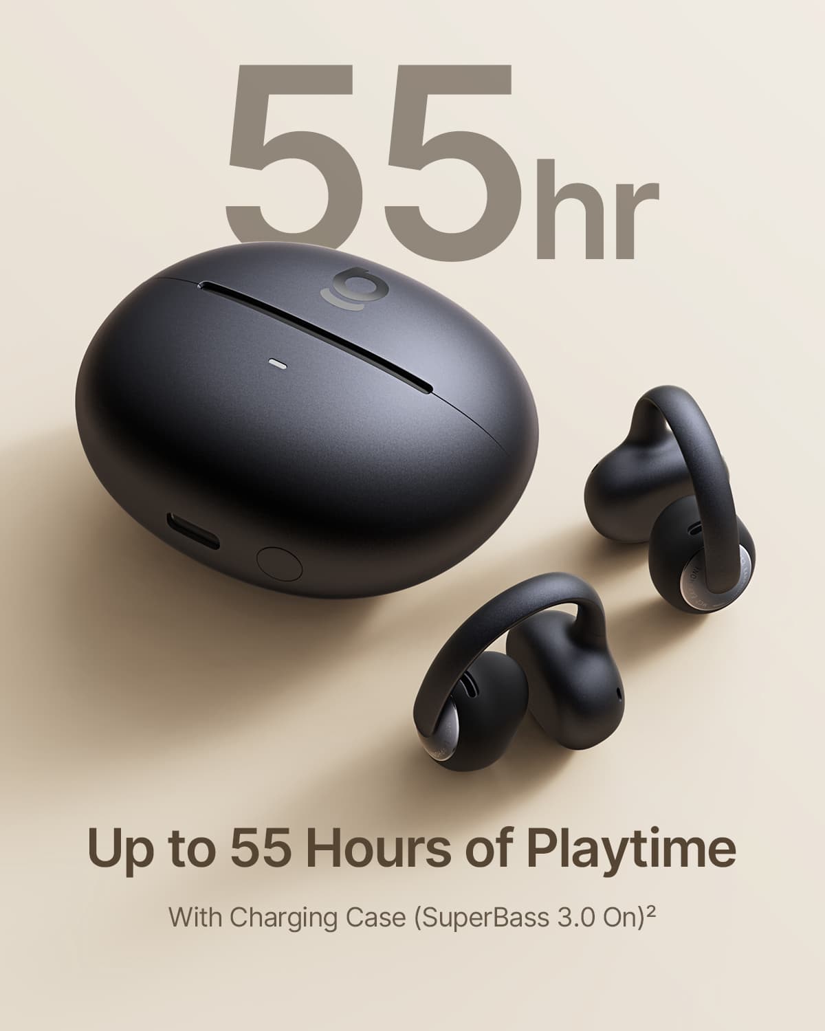 Baseus - Bowie MC2 Open-Ear Clip-On Earbuds - LDAC Hi-Res Audio,55-Hour Playtime,IP67 Water Resistance - Black