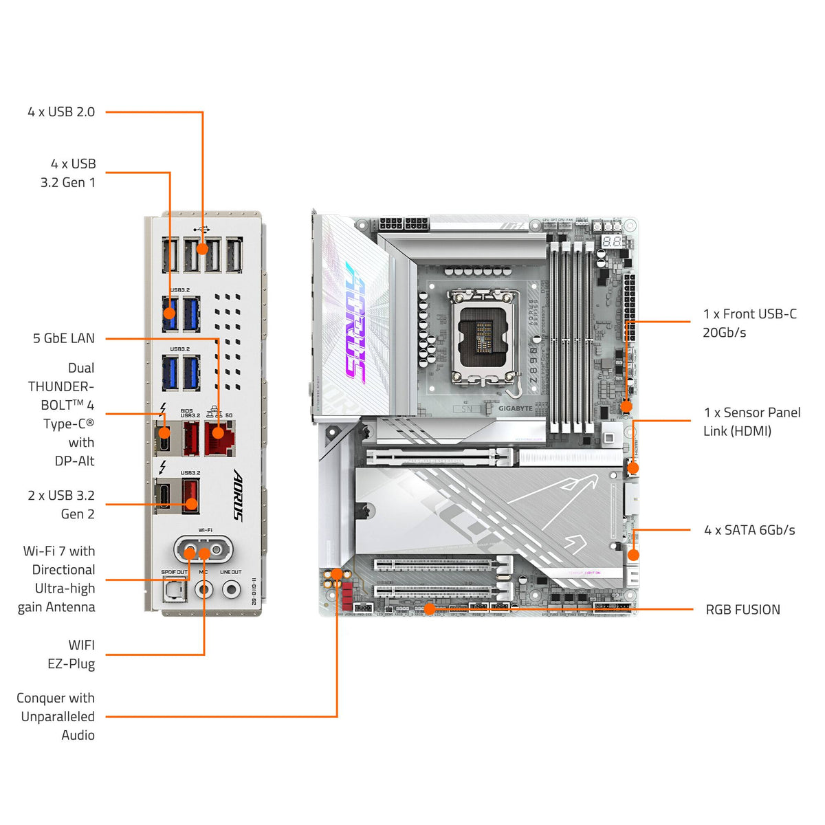 GIGABYTE - Z890 AORUS PRO ICE (Socket LGA 1851) Intel Z890 ATX DDR5 Wi-Fi 7 Motherboard - White