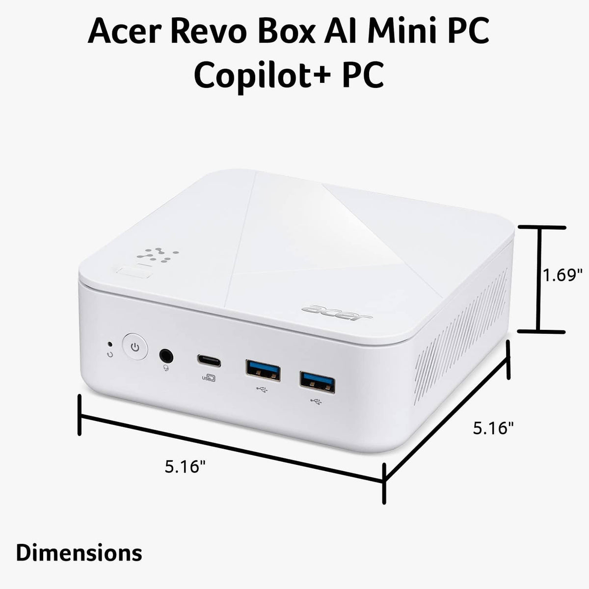 Acer - Revo Box AI RB102-GGP-UB33 Mini PC Desktop Copilot+PC - AMD Ryzen AI 7 445 2026 - 16GB DDR5 Memory - 512GB Storage - White