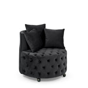 Modern Upholstered Swivel Chair With Button Tufted Design And Movable Wheels