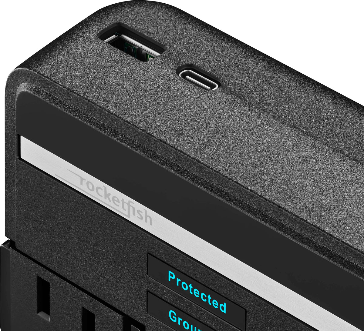 Rocketfish™ - 6-Outlet/1-USB/1-USB-C Swivel Wall Tap 2,100 Joules Surge Protector - Black