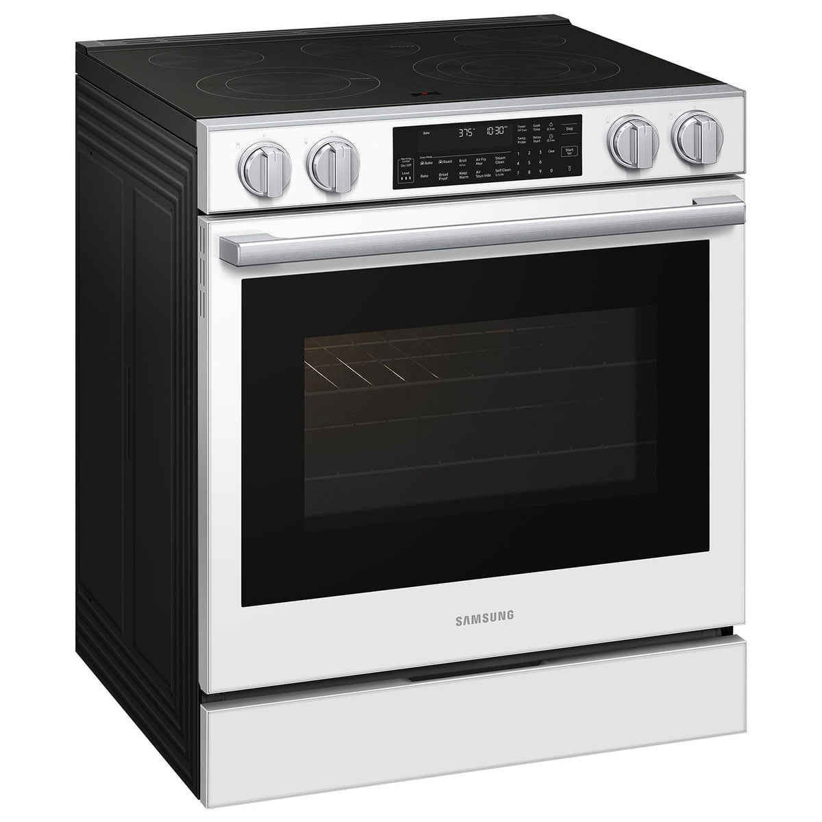 Samsung - 30 in. Wide 4 Burner 6.3 cu. ft. Bespoke Smart Slide-In Electric Range with Illuminated Precision Knobs - White Glass