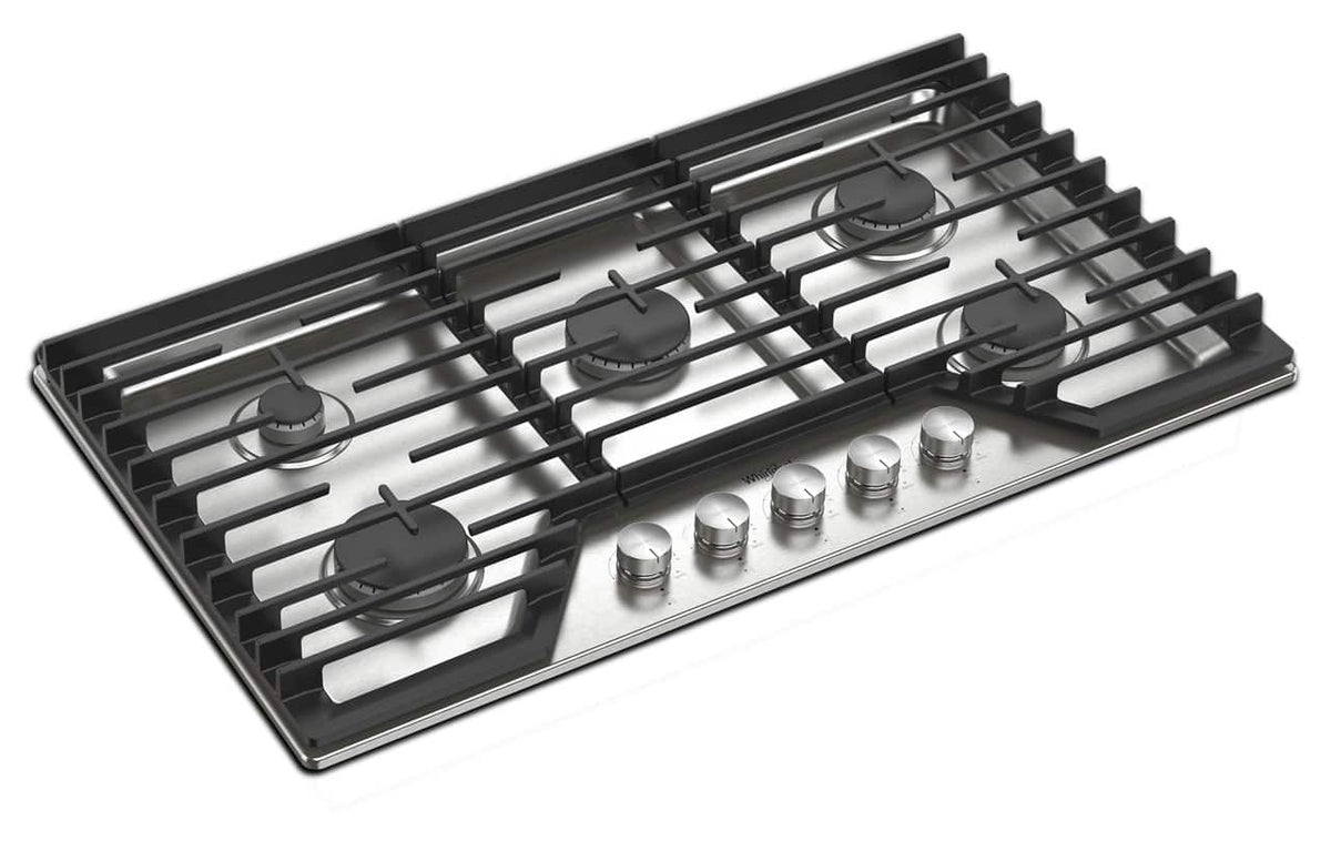 Whirlpool - 36 in. Wide 5 burners Built-In Gas Cooktop with EZ-2-Lift Hinged Cast-Iron Grates - Stainless Steel