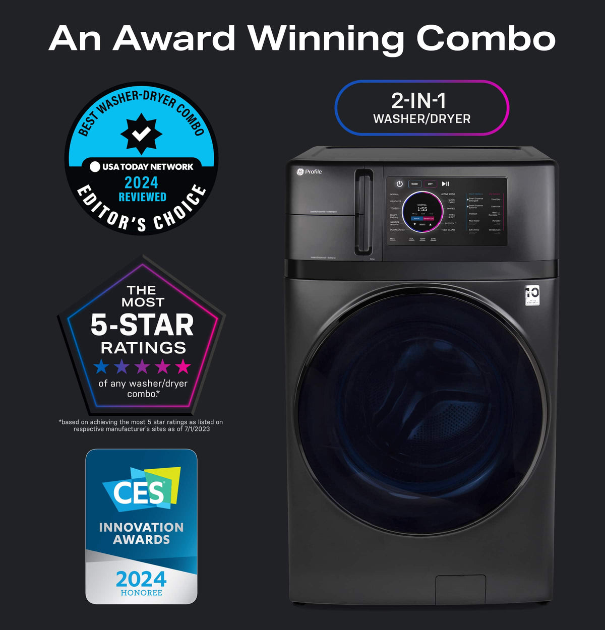 GE Profile - UltraFast 4.8 Cu. Ft. High-Efficiency Smart Front Load Washer and Electric Dryer Combo with Ventless Heat Pump - Carbon Graphite