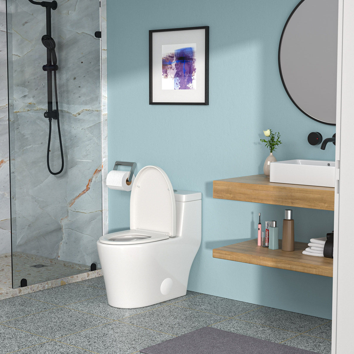 1 Piece Toilet, Dual Flush, Soft Closing Seat - White