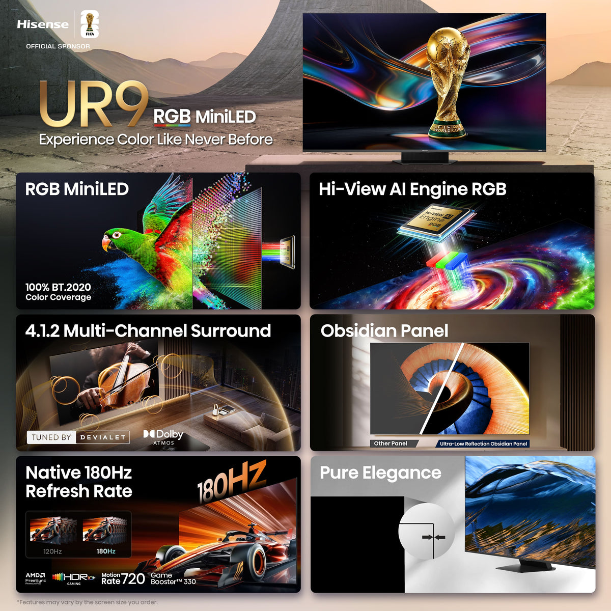 Hisense - 65" Class UR9 RGB MiniLED Series UHD 4K HDR Smart Google TV (2026)