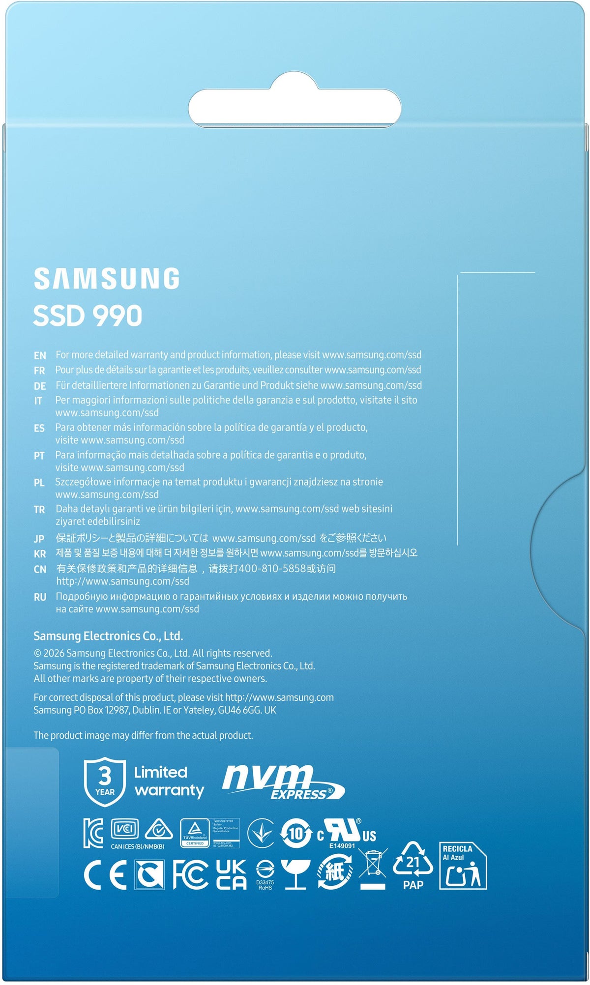 Samsung - Internal SSD 990 1TB, Read/Write Speeds Up to 7,250/6,450 MB/s (MZ V9V2T0B/AM)