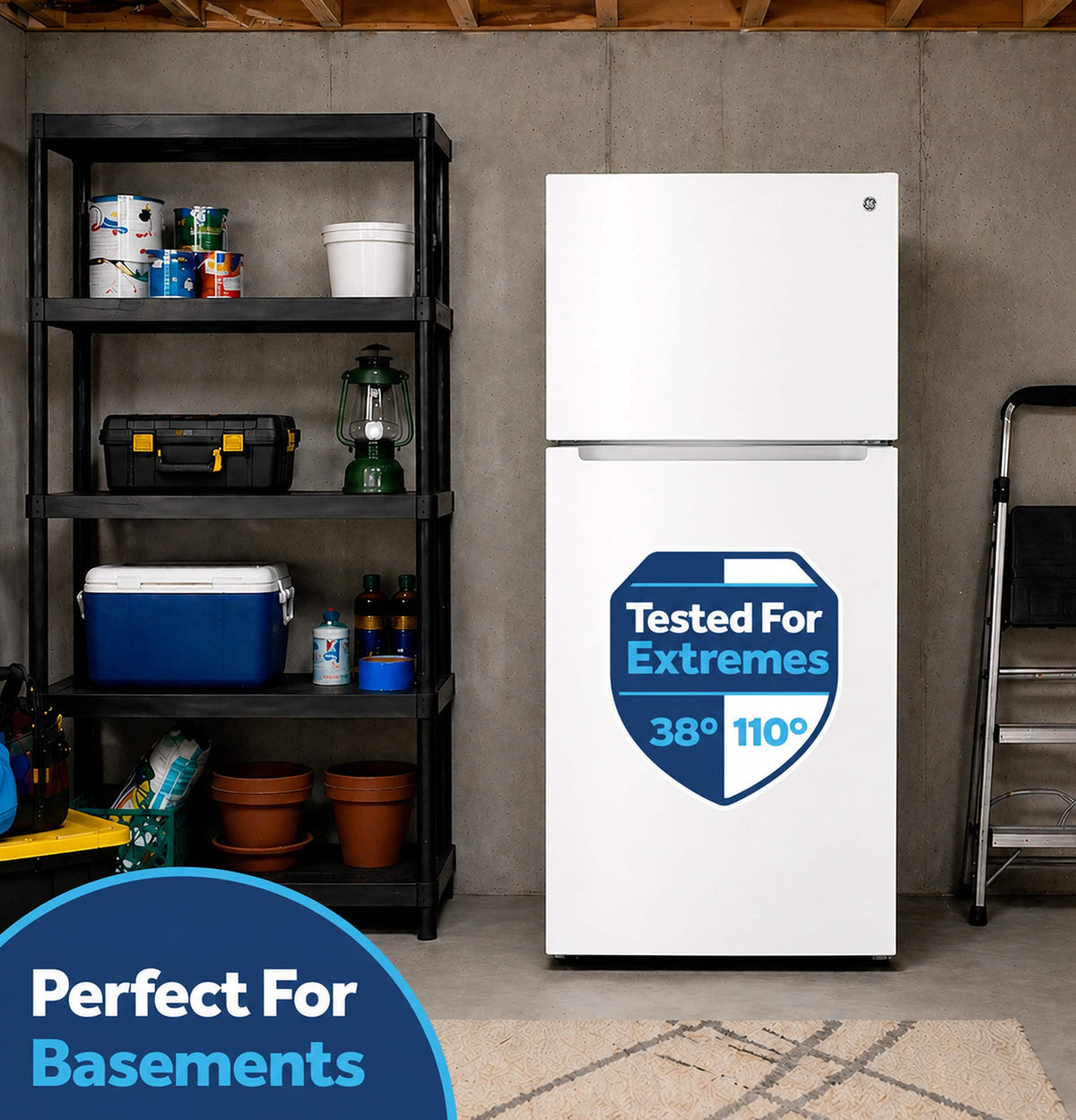 GE - 30 in. Wide 21 Cu. Ft. Freestanding Garage Ready Top Freezer Refrigerator with Bright LED Lighting - White