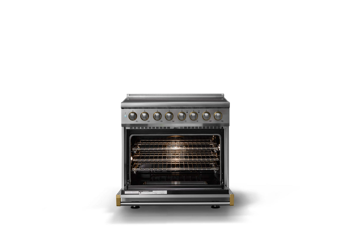 Viking - 36"W. 5.6 Cu.Ft. Pro5S 6 Element Freestanding Electric Induction Convection Range - /Brushed Brass - Stainless Steel