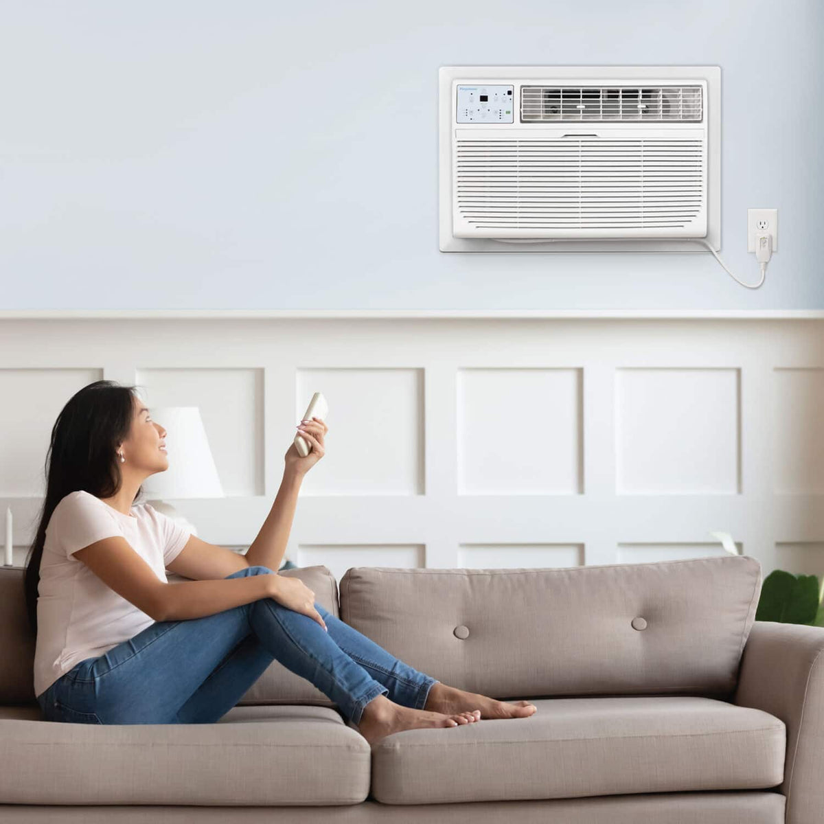 Keystone - Energy Star 12,000 BTU 115V Through-the-Wall Air Conditioner with Follow Me LCD Remote Control - White