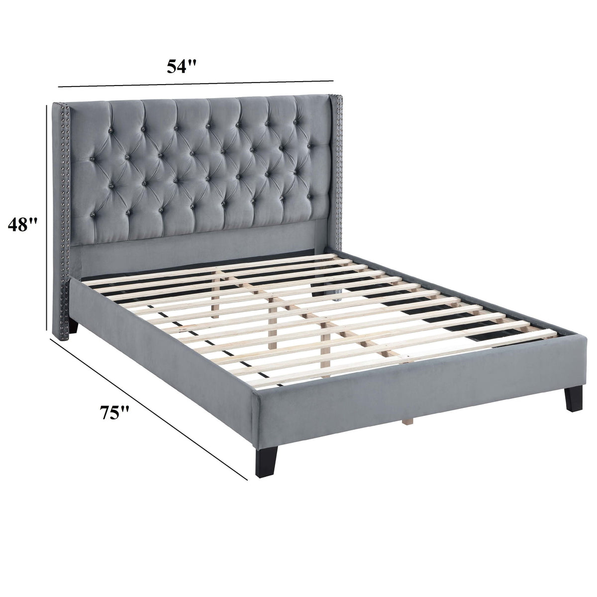 Cama con cabecera capitoné de diamante moderna con ribete de tachuelas