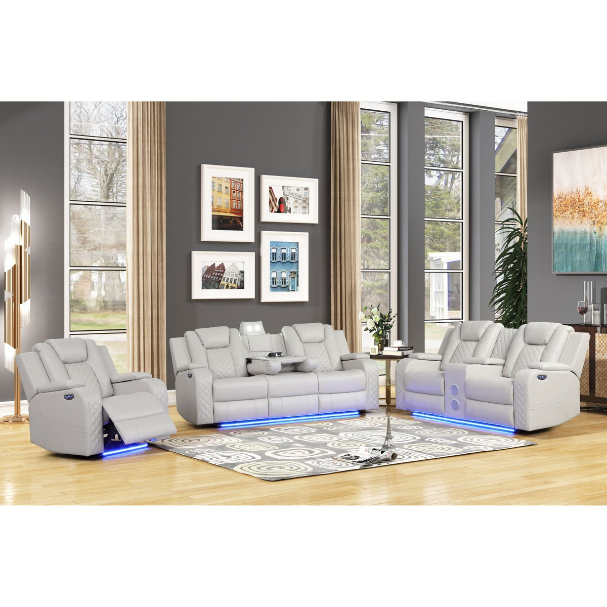 Benz - Sofá reclinable eléctrico con cabeceros ajustables y luces LED ambientales