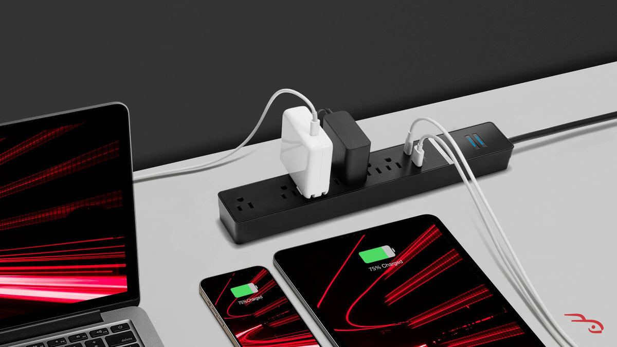 Rocketfish™ - 7-Outlet/1-USB/1-USB-C 2160 Joules Surge Protector Strip - Black