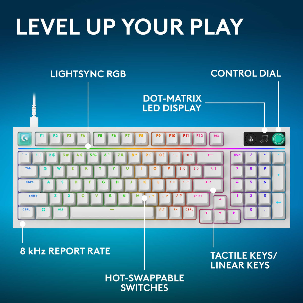 Logitech - G316 X 98 Gaming Wired RGB LIGHTSYNC Keyboard with Hot-Swappable Linear Switches and Gasket Structure for PC - White