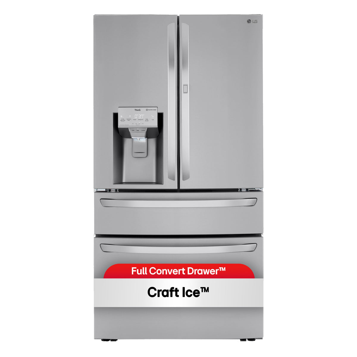 LG - 36-in 22.5 Cu. Ft. 4-Door French Door-in-Door Counter-Depth Smart Refrigerator with Craft Ice - Stainless Steel
