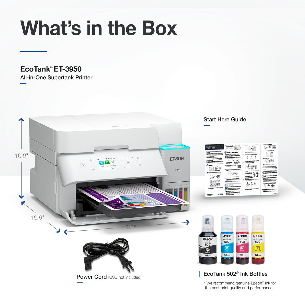 Epson - EcoTank ET-3950 Wireless All-in-One Color Supertank Inkjet Printer - White