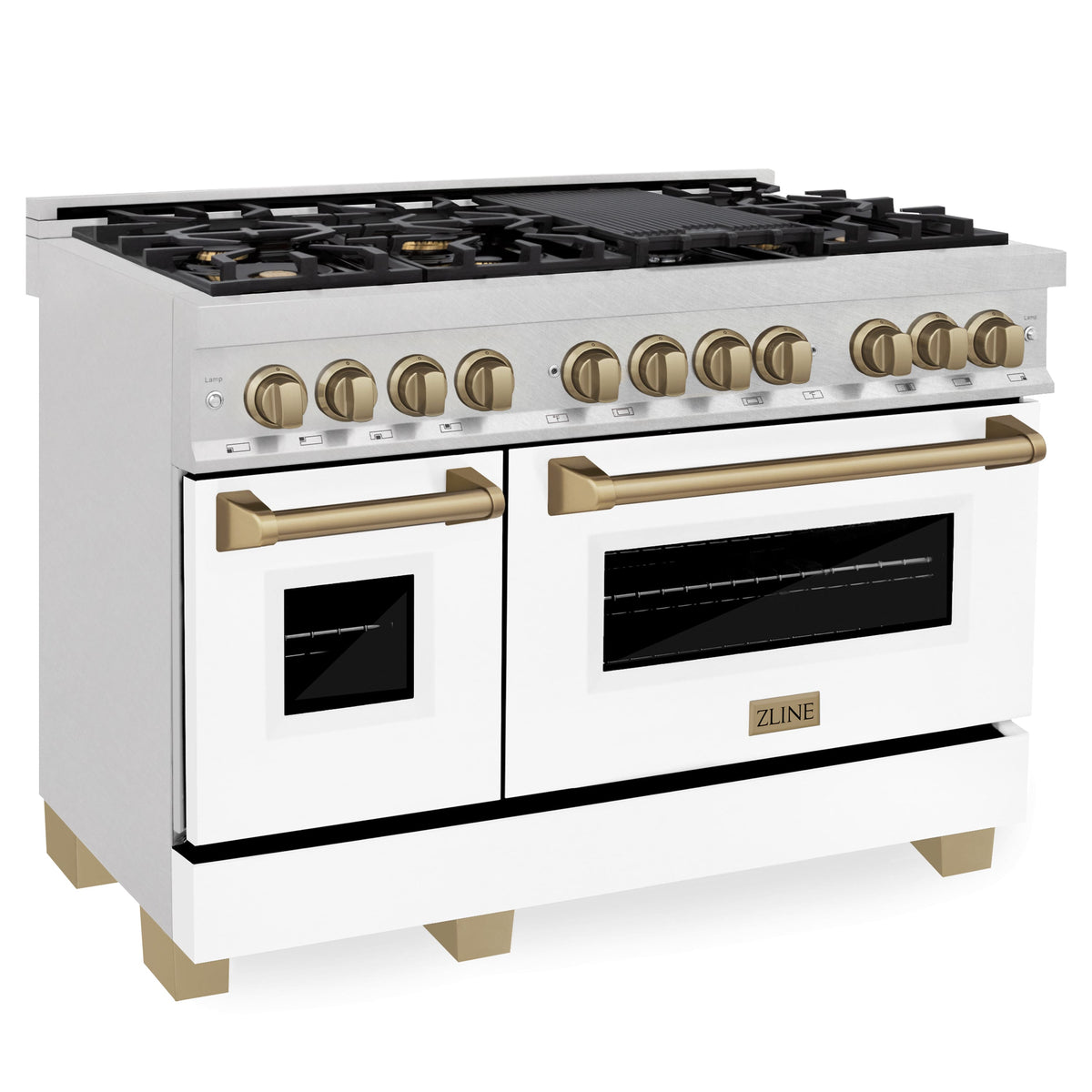ZLINE - 48 in. Wide 8 Burner Autograph Legacy Dual Fuel Range in Satin Steel w/ White & Bronze Accents (RASZ-WM-48-CB) - Stainless Steel