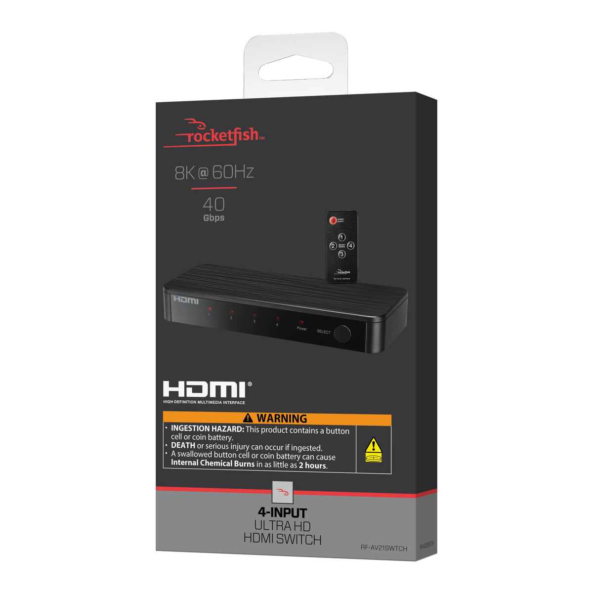 Rocketfish™ - 4-Input 8K Ultra High Speed HDMI 2.1 Switch - Black