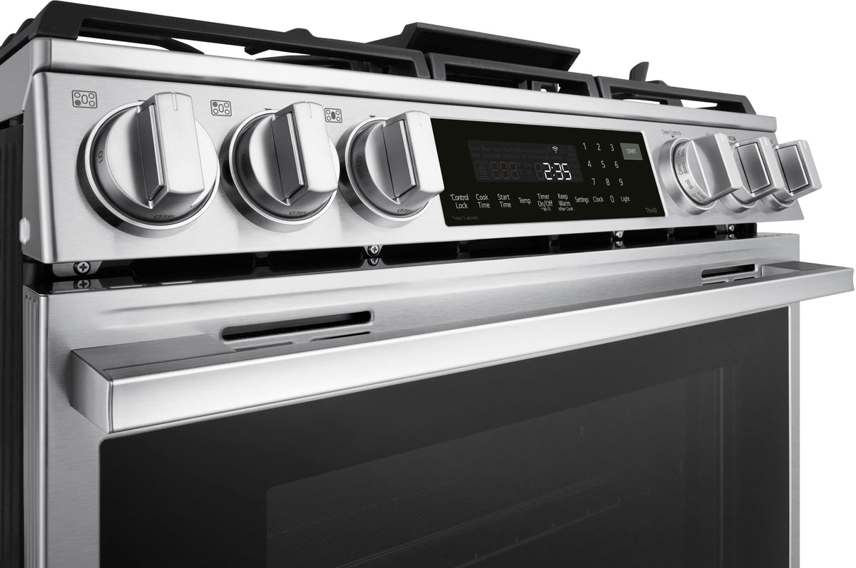LG - 30-in Wide 6.3 Cu. Ft. Slide-In Gas True Convect Smart Range with 5 Burners, EasyClean, Air Fry and UltraHeat 22K Burner - Stainless Steel
