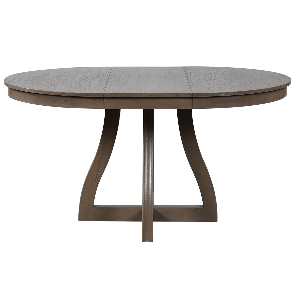 Mesa de comedor redonda extensible, hoja central, patas curvas