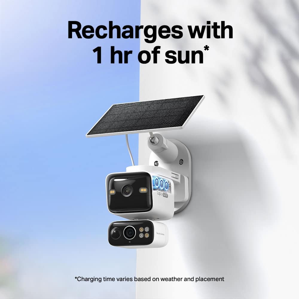 TP-Link - Tapo Wireless Dual-Camera Security, Pan-Tilt, 360° Viewing, 2K Crystal-Clear Video, Solar Charged - No Monthly Fee - White