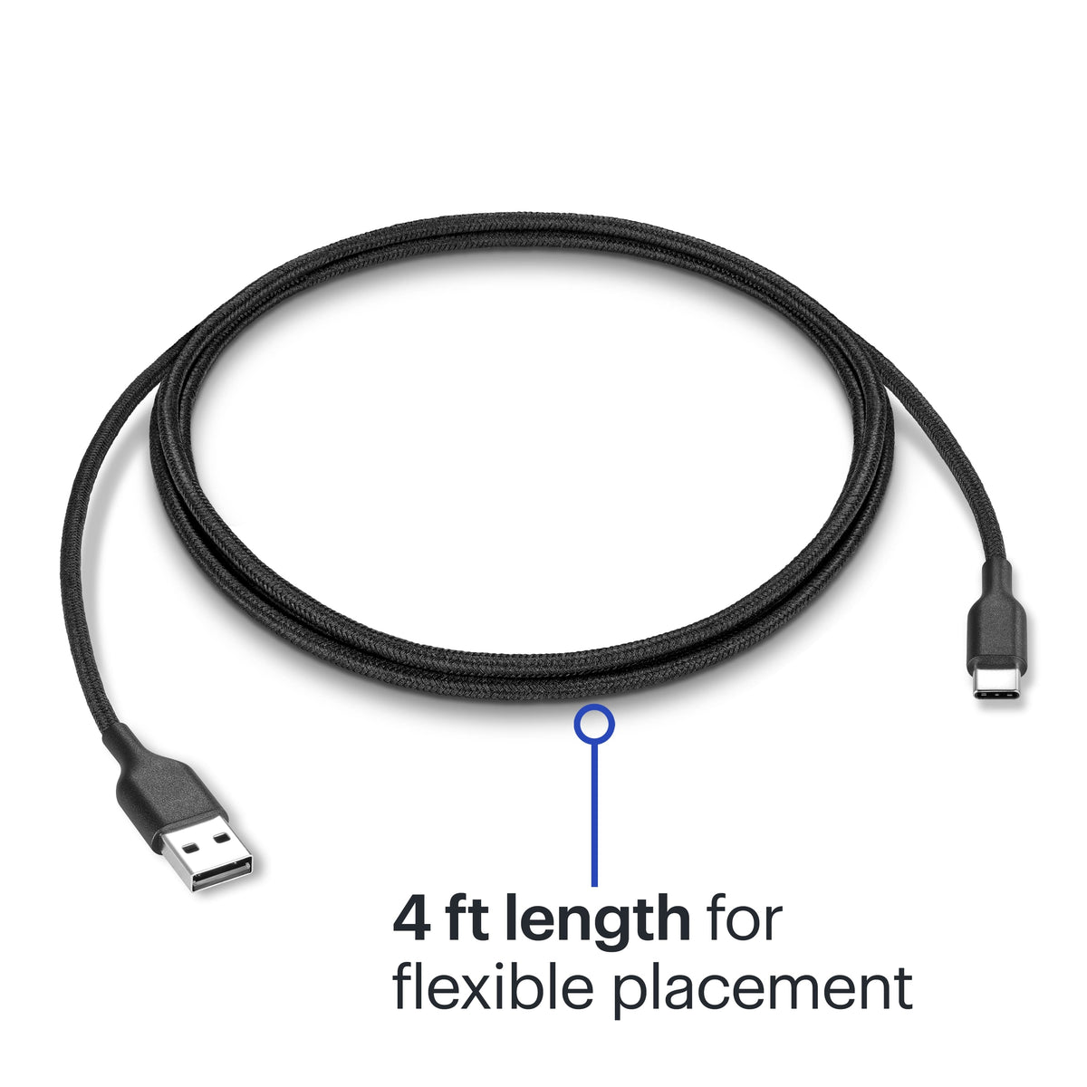 Best Buy essentials™ - 4' USB-C to USB Braided Charge-and-Sync Cable - Black