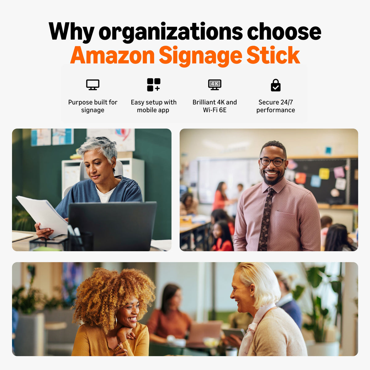 Amazon - Signage Stick – Pro 4K Signage – 16GB - Designed for Businesses, Easy Setup w/ free Mobile App/CMS Compatibility - Black
