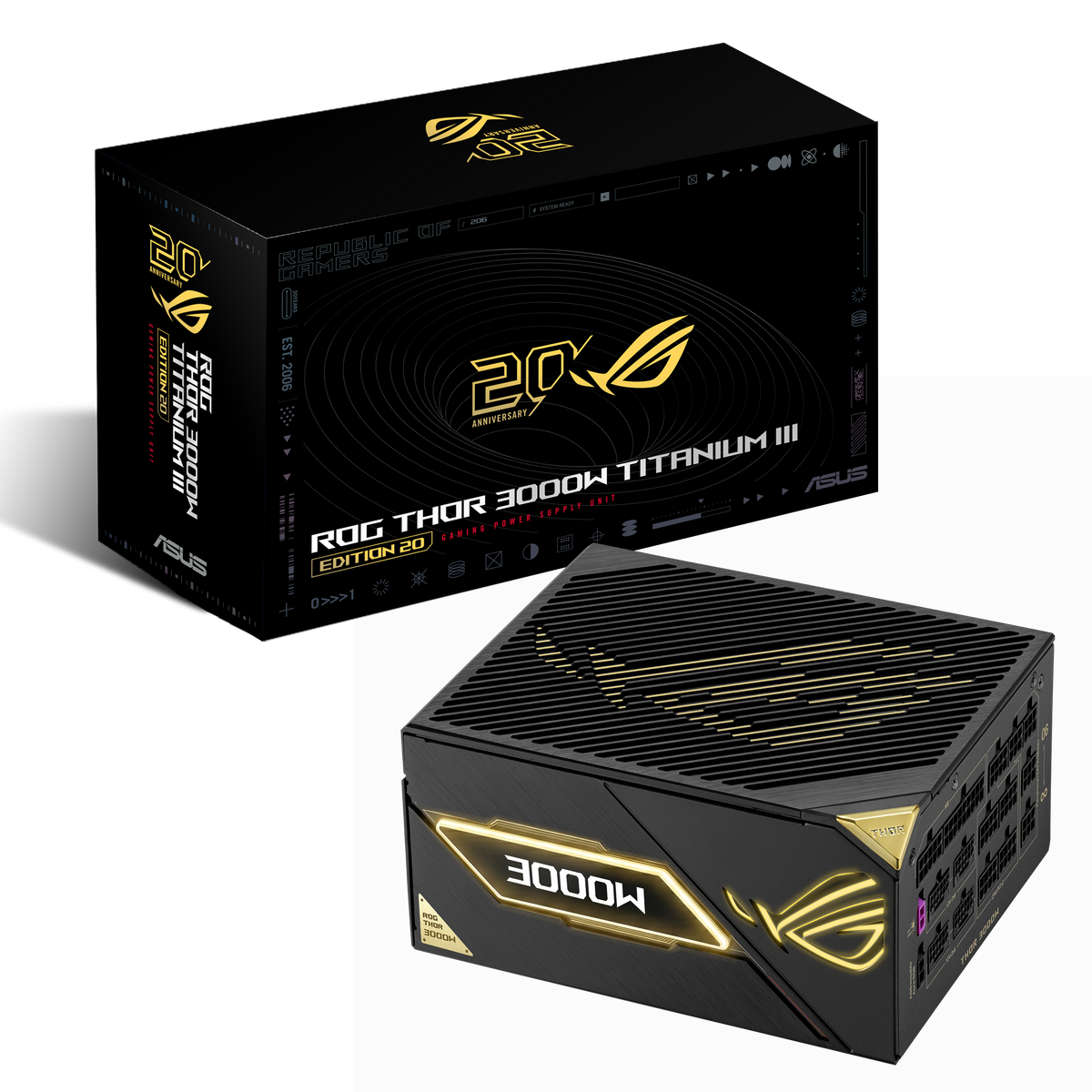 ASUS - ROG Thor 3000W 80 Plus Titanium Fully Modular ATX 3.1 PCIe 5.1 Power Supply with Dual-Voltage Adaptive Design - 20th Edition