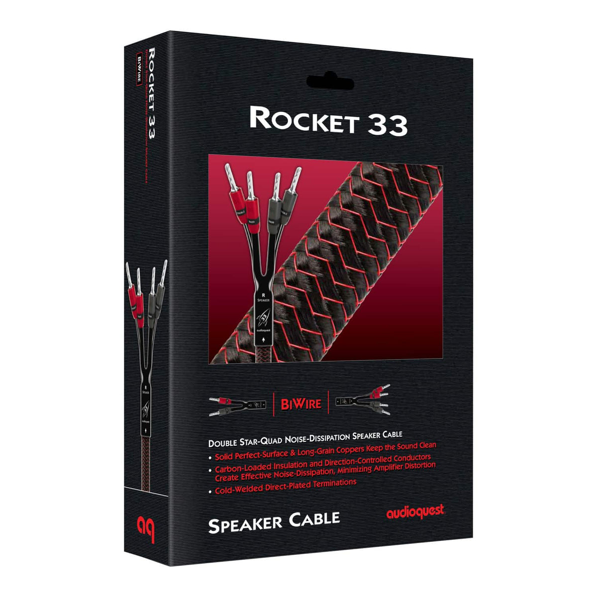 AudioQuest - Rocket 33 Single BiWire 9' Analog Speaker Cable w/ SureGrip 300 Connectors with Banana to Banana Connectors - Red on Black