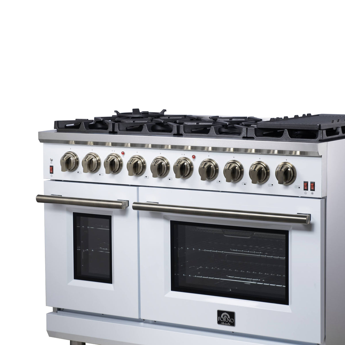 Forno Appliances - 48 in. Wide 8 Burner Massimo 6.58 Cu. Ft. Freestanding True Convection Gas Range with Air Fryer Kit, Wok Support - White
