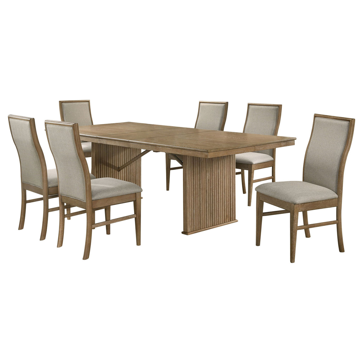 Dreydon - Juego de comedor de 7 piezas con sillas tapizadas - Marrón claro