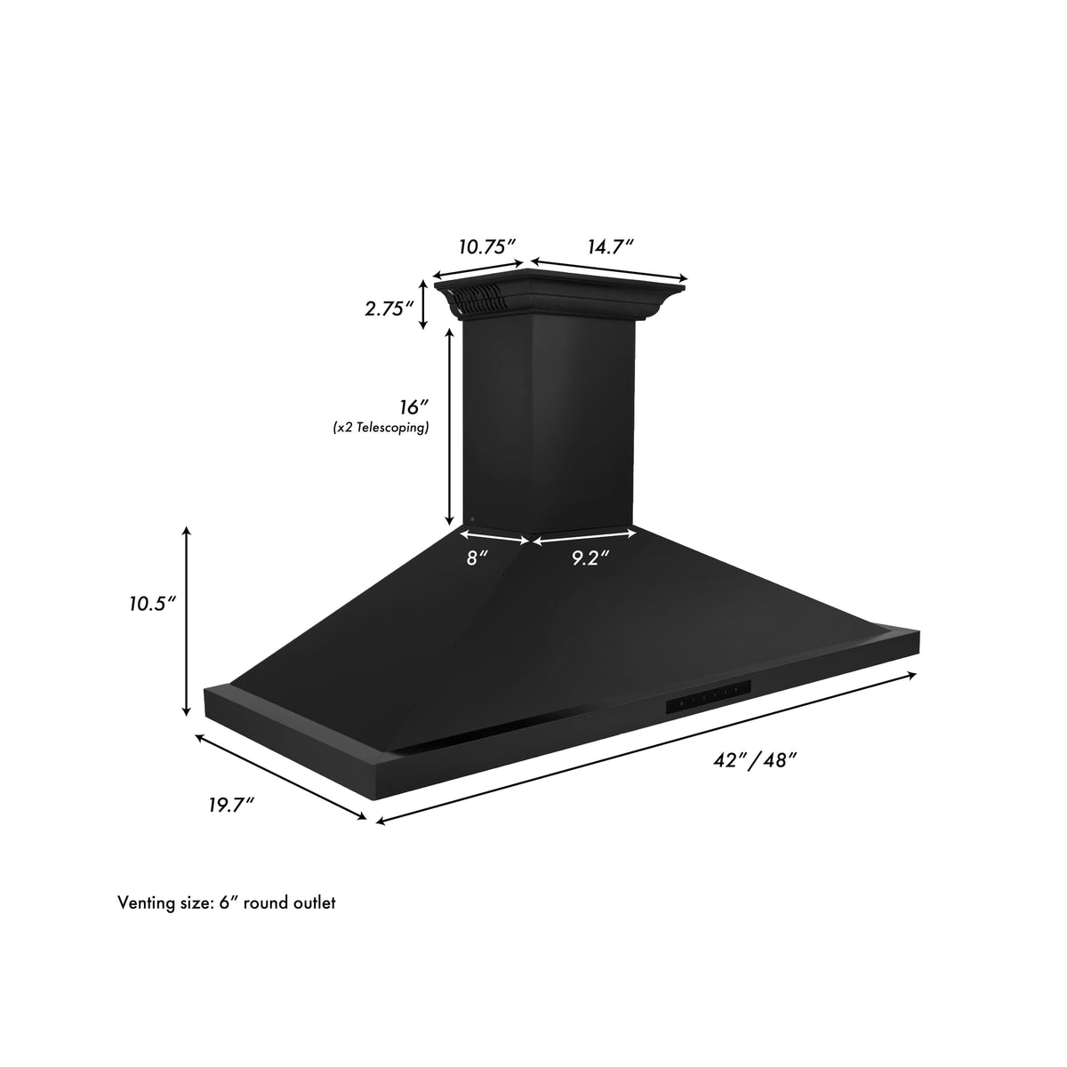 ZLINE - 42 inches - Externally Vented - Wall Range Hood - Black Stainless Steel