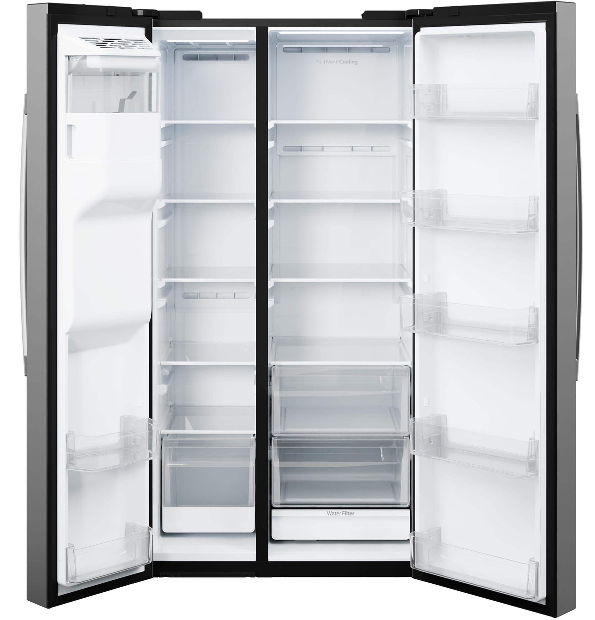 GE - 36 in. Wide ENERGY STAR 27.9 Cu. Ft. Side-By-Side Refrigerator with Extra Tall Dispenser and In-Door Icemaker - Stainless Steel