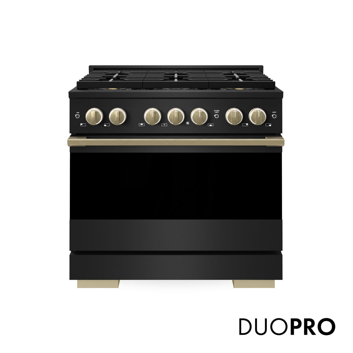 ZLINE - Autograph 36 in. 5.2 cu. ft. Marino Freestanding Gas Range with DuoPro Cooktop in Black Steel and Bronze Accents - Black Stainless Steel