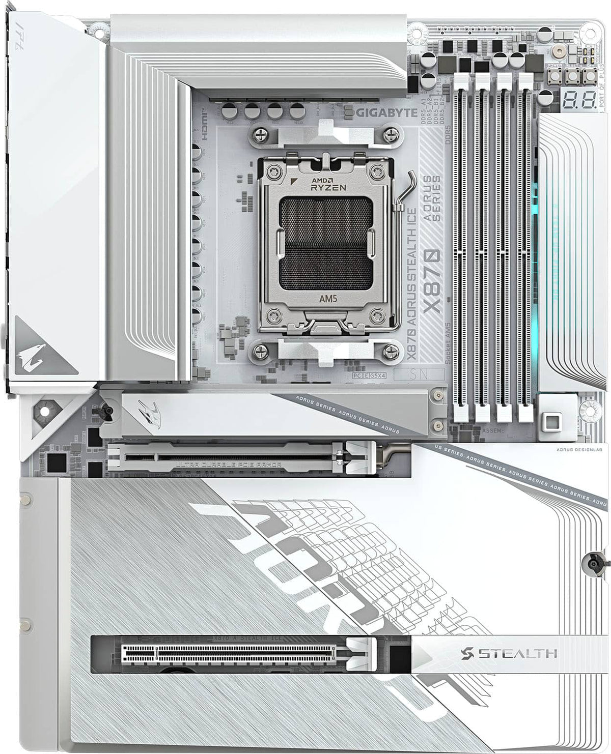 GIGABYTE - X870 AORUS STEALTH ICE (Socket AM5) AMD X870 ATX DDR5 Wi-Fi 7 Motherboard - White
