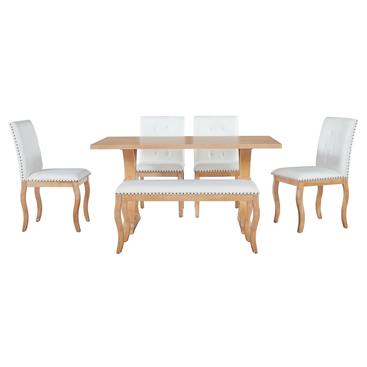 Juego de comedor con banca, 6 piezas