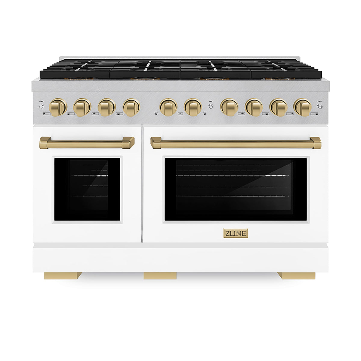 ZLINE - 48 in. Wide 8 Burner Autograph 6.7 cu. ft. Freestanding Paramount Dual Fuel DuoPro Range with White & Bronze Accents - White Matte