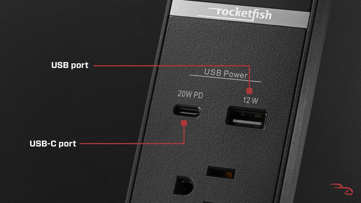 Rocketfish™ - 7-Outlet/1-USB/1-USB-C 2160 Joules Surge Protector Strip - Black
